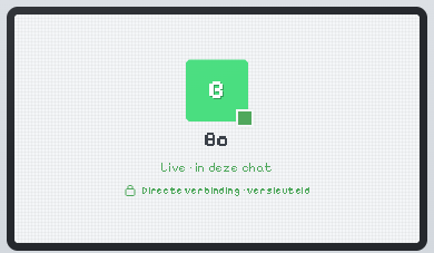 Bovenscherm van een chat met Bo: live in deze chat, directe verbinding, versleuteld.