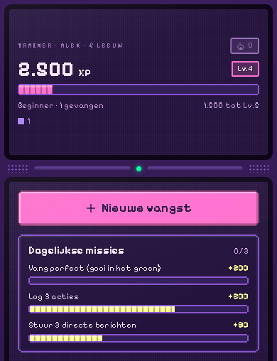 Hoekedex in het thema Vaporwave: donkerpaars met neonroze knoppen.